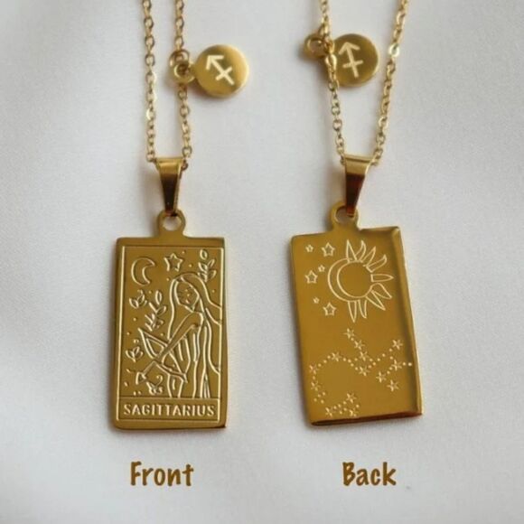 NEW 18K Gold Plated Sagittarius Zodiac Sign Rectangle Pendant Necklace - Picture 1 of 6